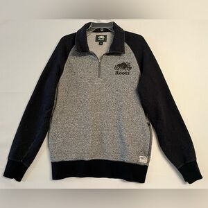 Roots Canada Athletic Heather Grey Black 1/4 Zip Sweatshirt Unisex M
